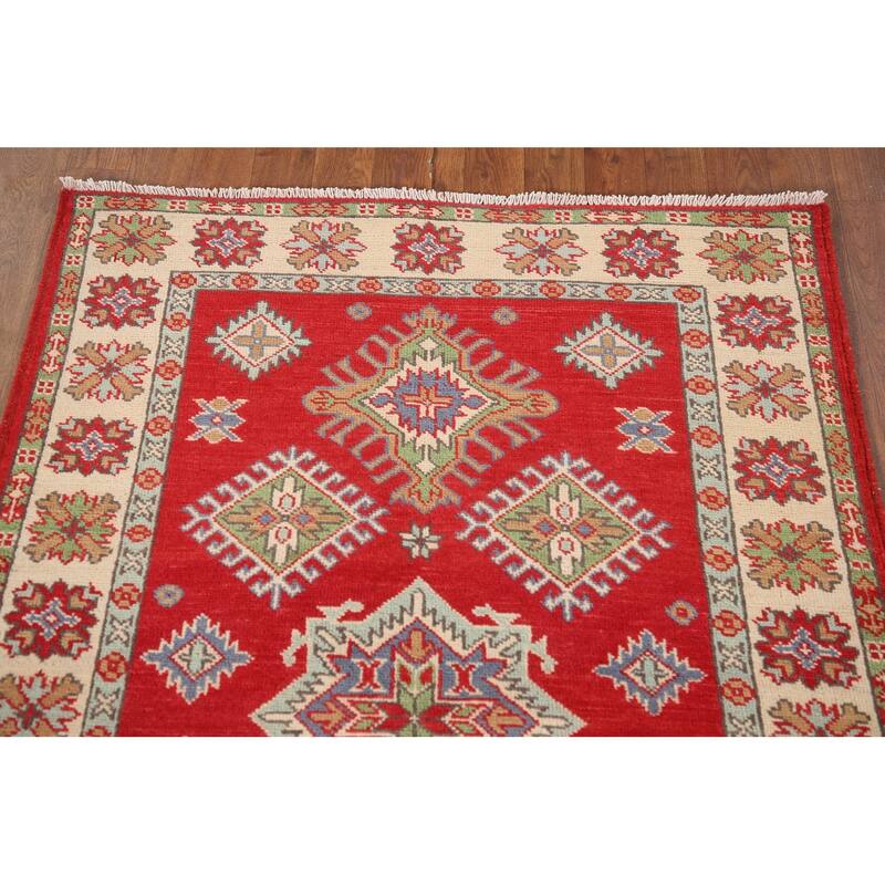 Traditional Kazak Accent Rug Handmade Geometric Wool Carpet - 3'4"x 5'0"