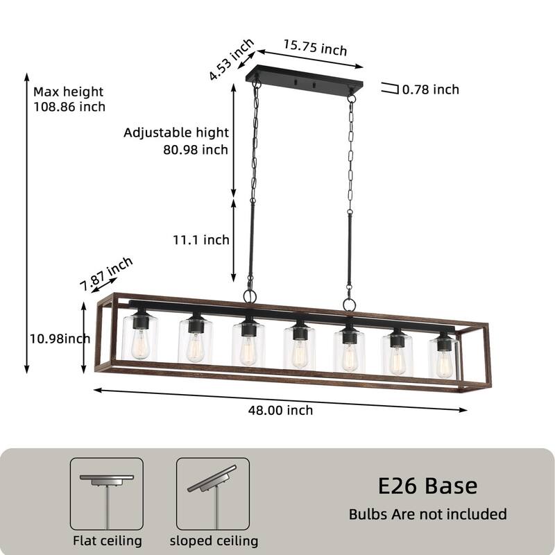 Allegray 48in Farmhouse 7-light Linear Chandelier Rectangle Kitchen Island Pendant - 48'' W x 8'' D x 11'' H