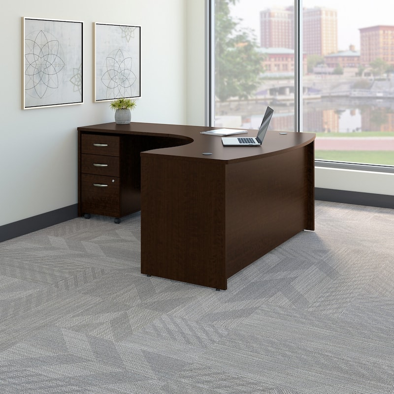 Series C Left Handed L Desk with Drawers by Bush Business Furniture - Mocha Cherry