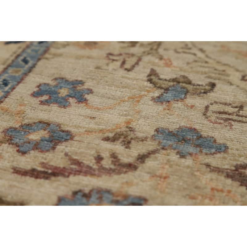 Hand Knotted Oriental 100% Wool Carpet Transitional All-Over Beige & Ivories Oushak Runner Rug - 12' 5'' X 3' 0''