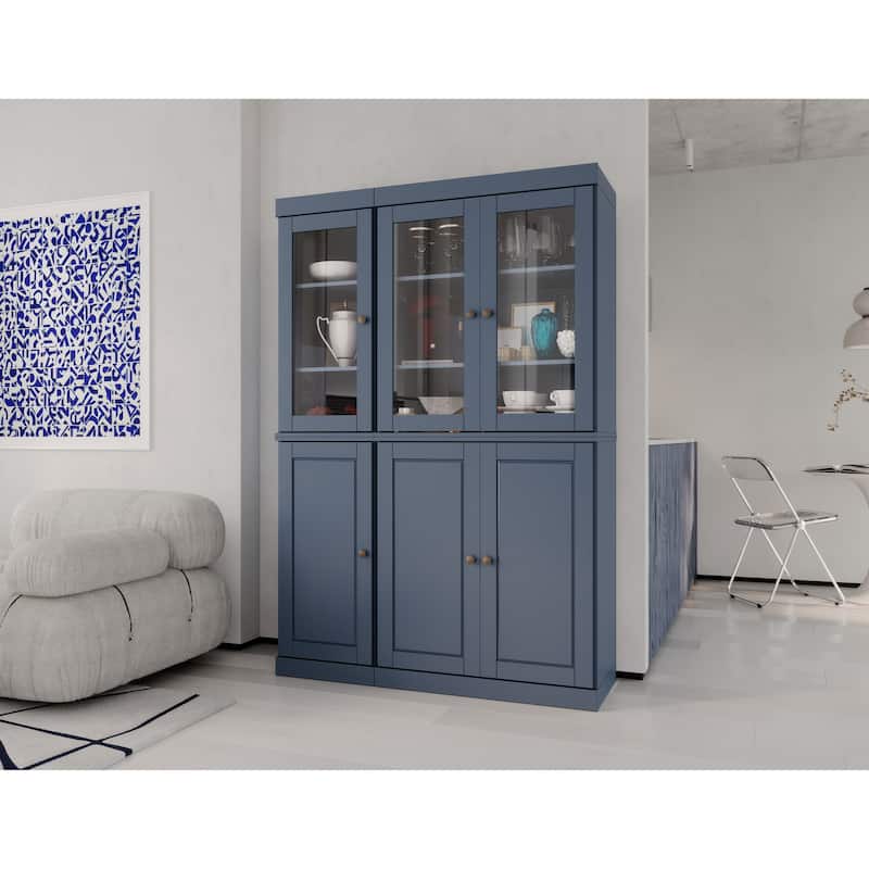 Palace Imports 100% Solid Wood Pantry China Cabinet, Raised Panel & Clear Glass Doors, 2 Drawers, 48.5" Wide, 71.5" Tall