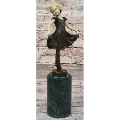 Little Girl Dancer Doing A Curtsy - Bronze Sculpture W/ Resin Arms Head Handmade Art