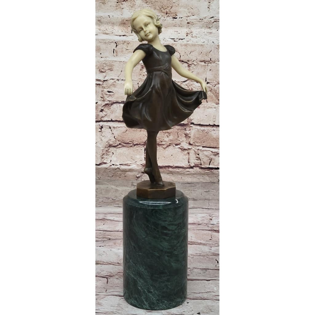 Little Girl Dancer Doing A Curtsy - Bronze Sculpture W/ Resin Arms Head Handmade Art