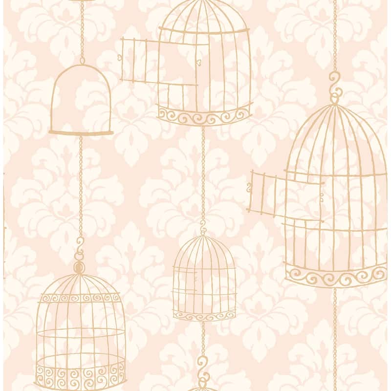 Seabrook Designs Birds Set Free Unpasted Wallpaper - 20.5 in. W x 33 ft. L  - Blush & Metallic Gold