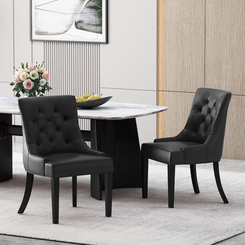 Kitchen Tufted Diamond Stitching Dining Chairs of 2 Pack, Black - Black