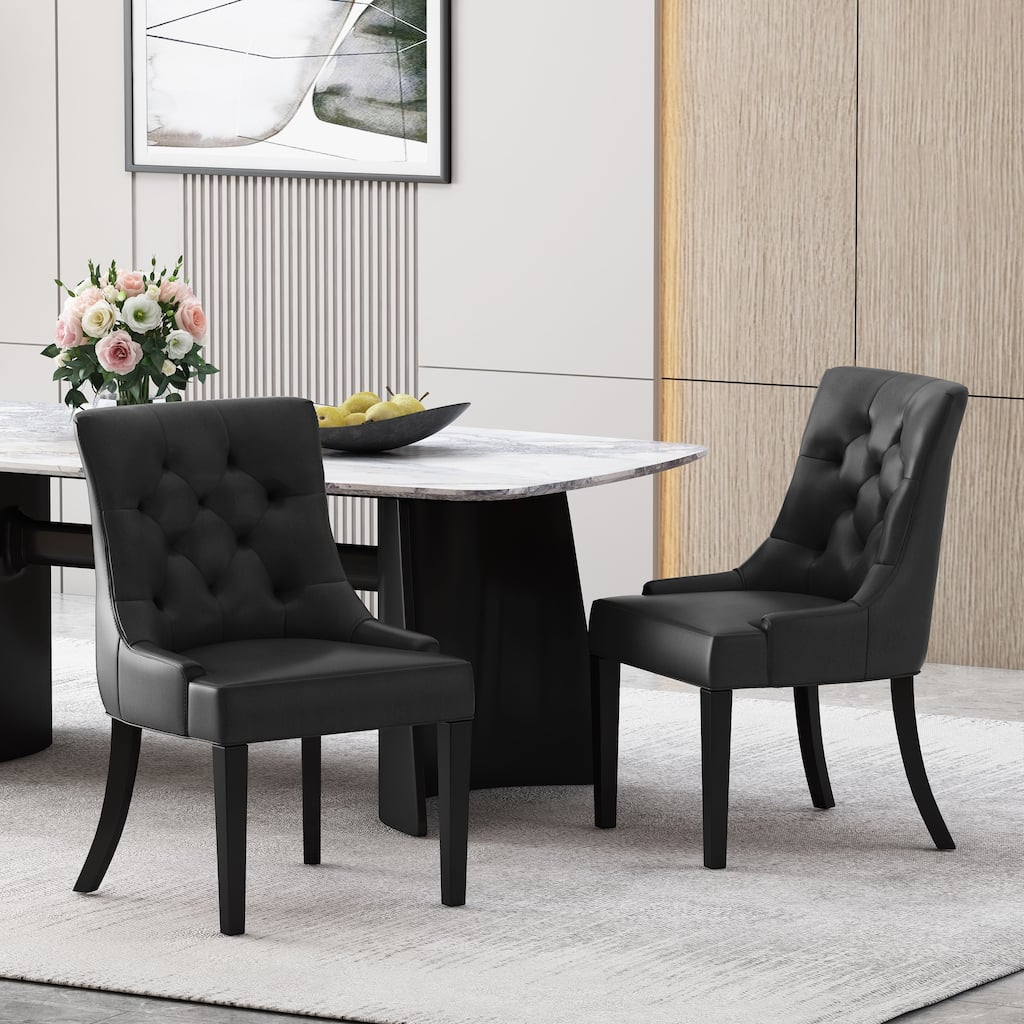 Modern Set of 2 Dining Chairs with Tufted Diamond-Stitched Backrest, Padded Seat, Solid Wood Legs for Dining Room, Living Room