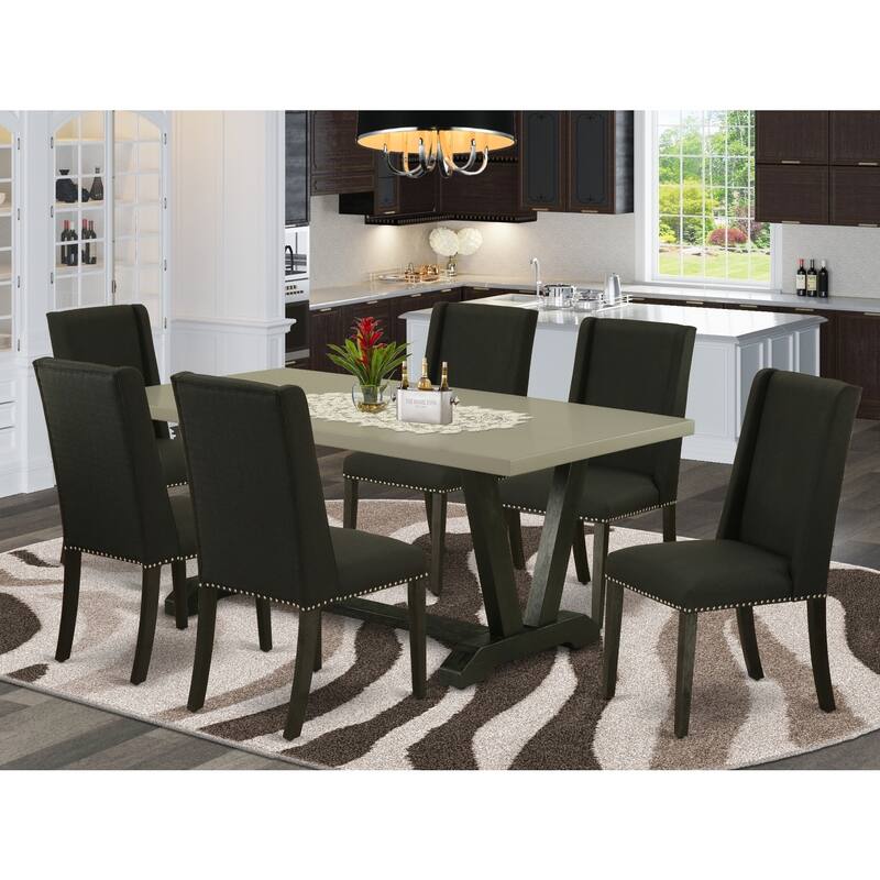 Hollywood Regency Kitchen Set - 7 Piece Dining Set - 6 Parsons Chairs & Table - Solid Wood - 72
