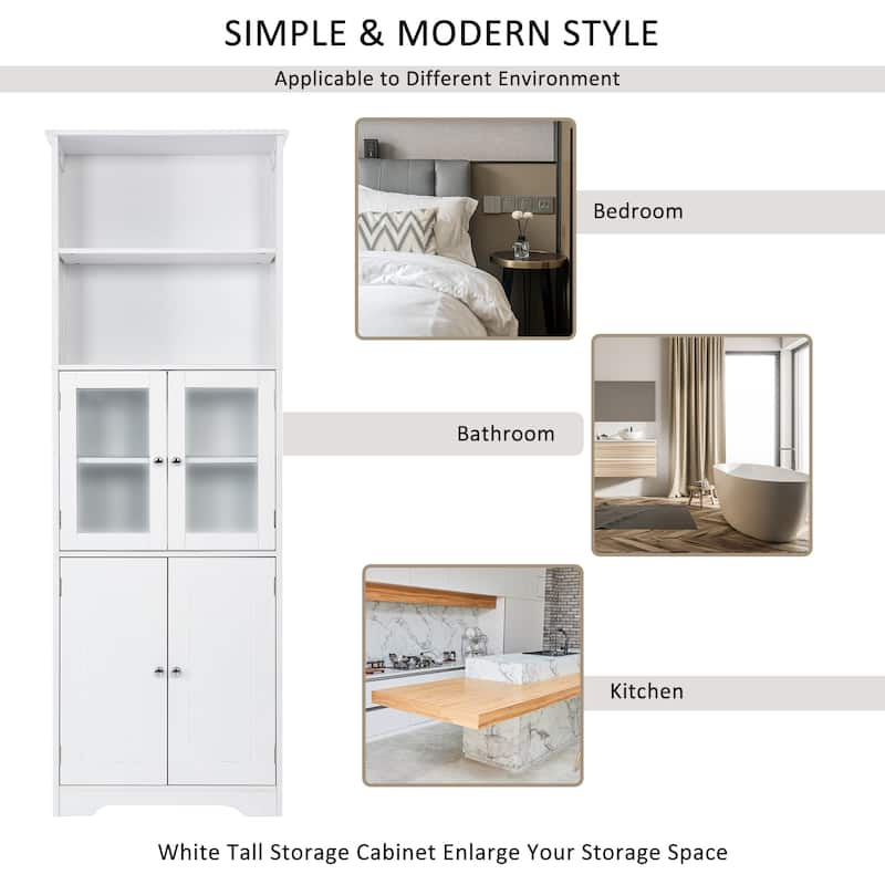 64" Wood 4-door Bathroom Cabinet with Adjustable Shelves