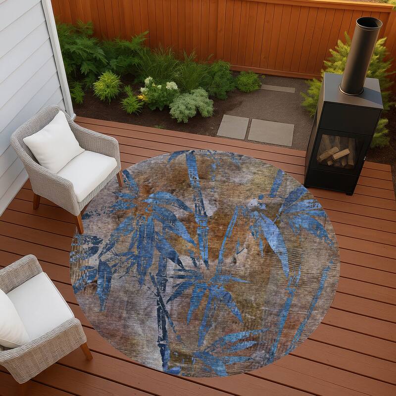 Machine Washable Indoor/ Outdoor Modern Floral Chantille Rug - Brown - 8' x 8'