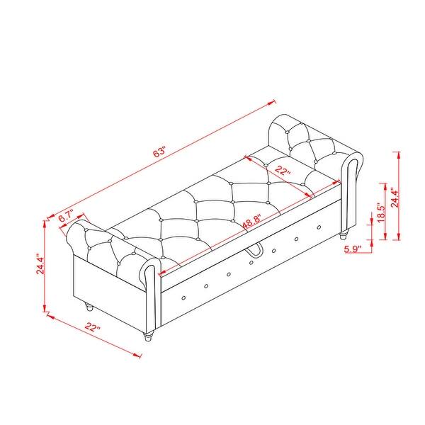 63" Fabric Bed Bench With Storage