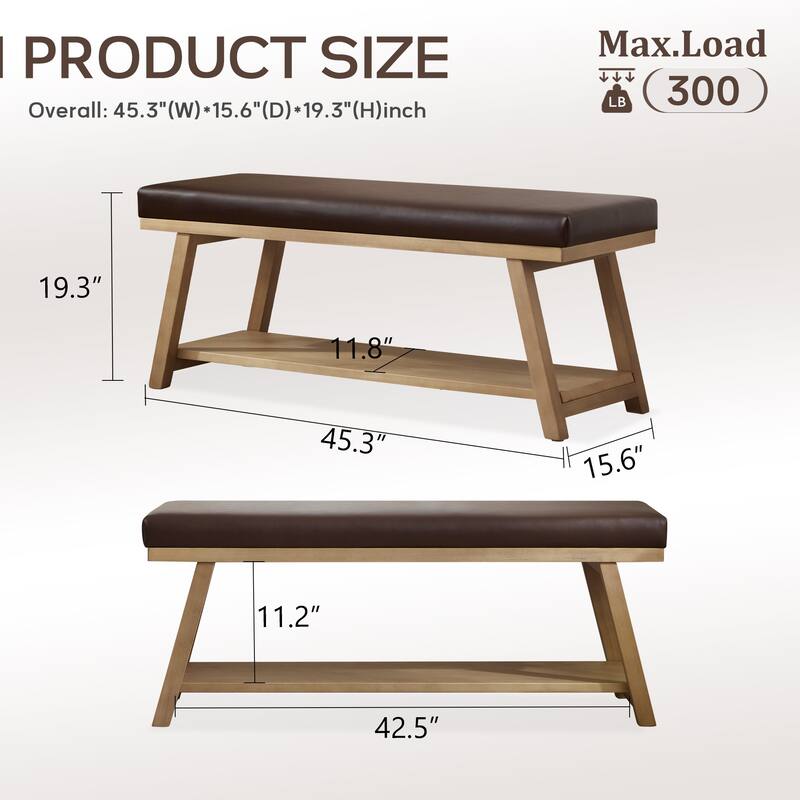 Solid Wood Shoe Bench with Cushion Entryway Shoe Bench