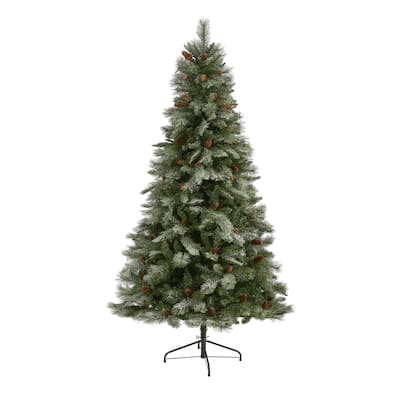 7’ Snowed French Pine Artificial Christmas Tree with Pinecones, Unlit - 7 Foot