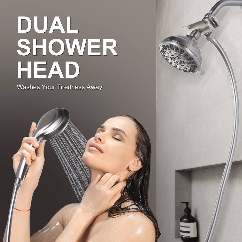 WOWOW 7-Spray 4.5 in. Dual Shower Head and Handheld Shower Head