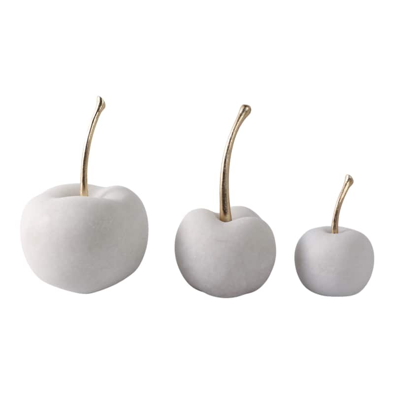 Polyresin Decorative Object Cherry Sculptures (Set of 3) - 8/5" White - 5.25" x 5.25" x 8"