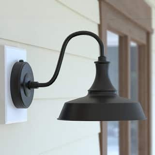 VAXCEL Dorado 1-Light Dark Bronze Dusk to Dawn Sensor Farmhouse Outdoor Wall Sconce, Gooseneck Steel Shade, Dark Sky Compliant