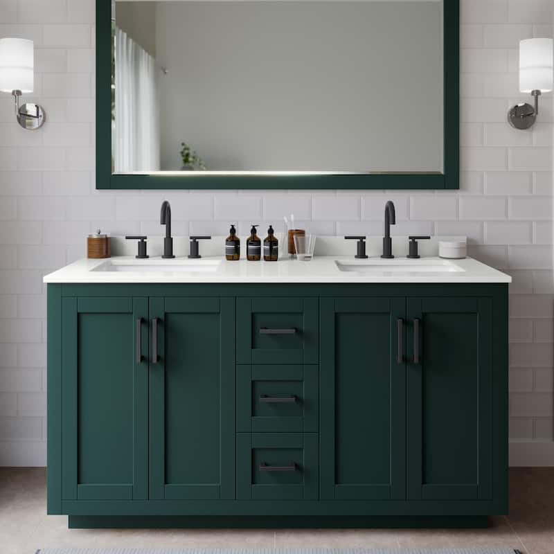 Wyndham Collection WCF292960D-QTZ-US3M58 Miranda 60" Free Standing - Green / White Quartz Top / Matte Black Hardware