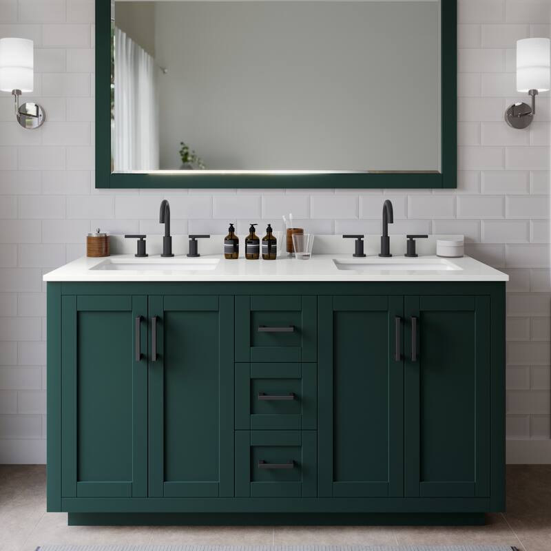 Wyndham Collection WCF292960D-QTZ-US3MXX Miranda 60" Free Standing - Green / White Quartz Top / Matte Black Hardware