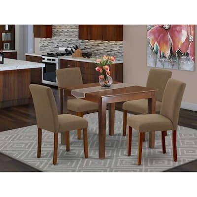 City Sleek 5Pc Square Dining Set - 36 Inch Table & 4 Parson Chairs - Linen Fabric & Mahogany Legs