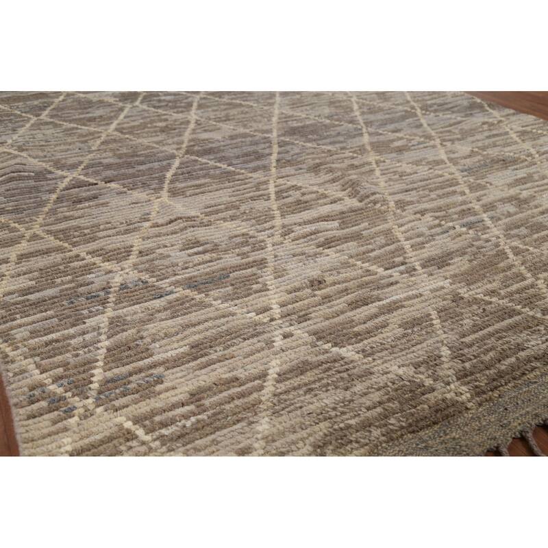 All-Over Trellis Moroccan Oriental Area Rug Handmade Beige Wool Carpet - 5'8"x 9'6"