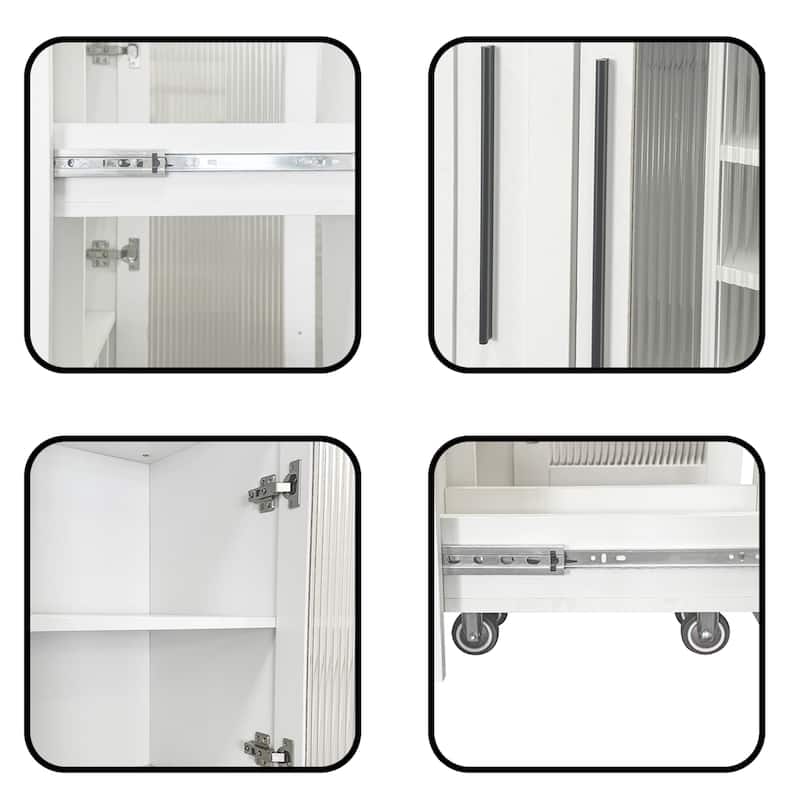 Pull-Out Multi-Tier Shelf Pantry Cabinet with Glass Doors
