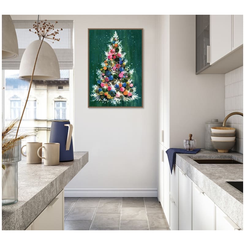 Kate and Laurel Sylvie Beaded Christmas Tree Framed Canvas by Corinna Buchholz of Piddix