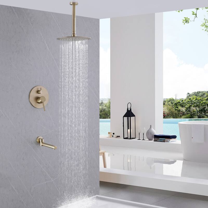 Tub and Shower Faucet with 10 in. Rain Shower Head - Brushed Gold