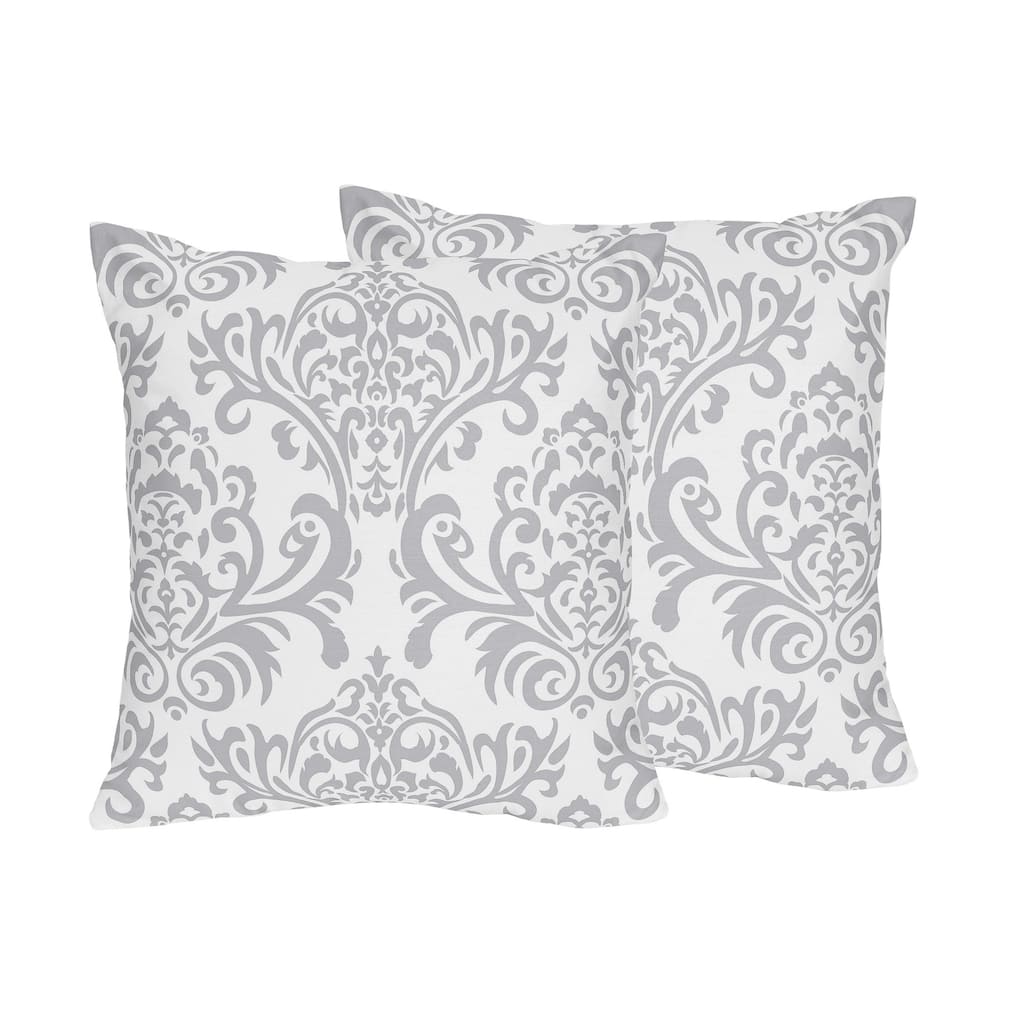 Sweet Jojo Designs Gray and White Damask Skylar Collection Decorative Accent Throw Pillows (Set of 2)
