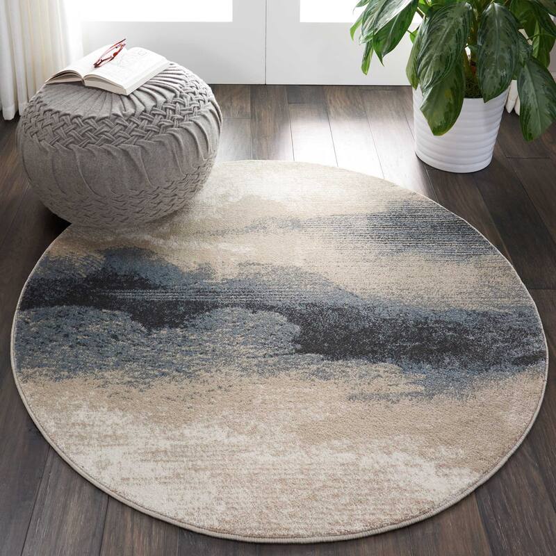 Nourison Maxell Ombre Abstract Area Rug - 3'10" Round - Grey/Ivory - Runner/Round