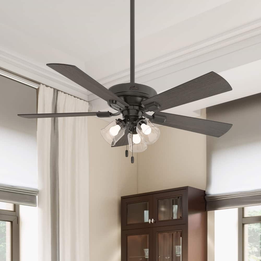 Hunter 52" Crestfield Ceiling Fan with 3-Light LED Light and Pull Chain - Farmhouse, Casual, Rustic
