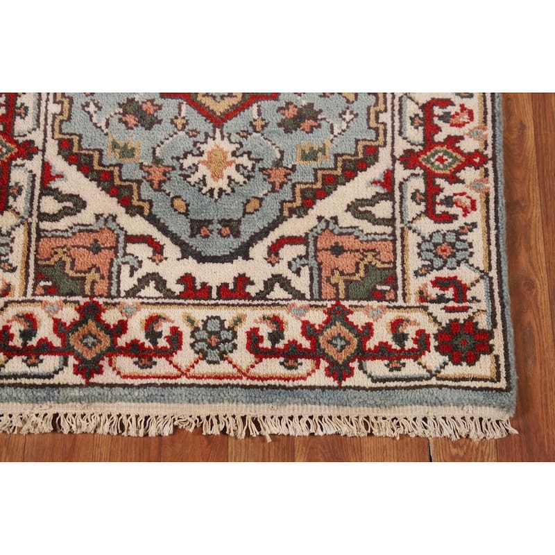 Light Blue Heriz Serapi Indian Foyer Rug Hand-Knotted Wool Carpet - 2'6"x 6'0"