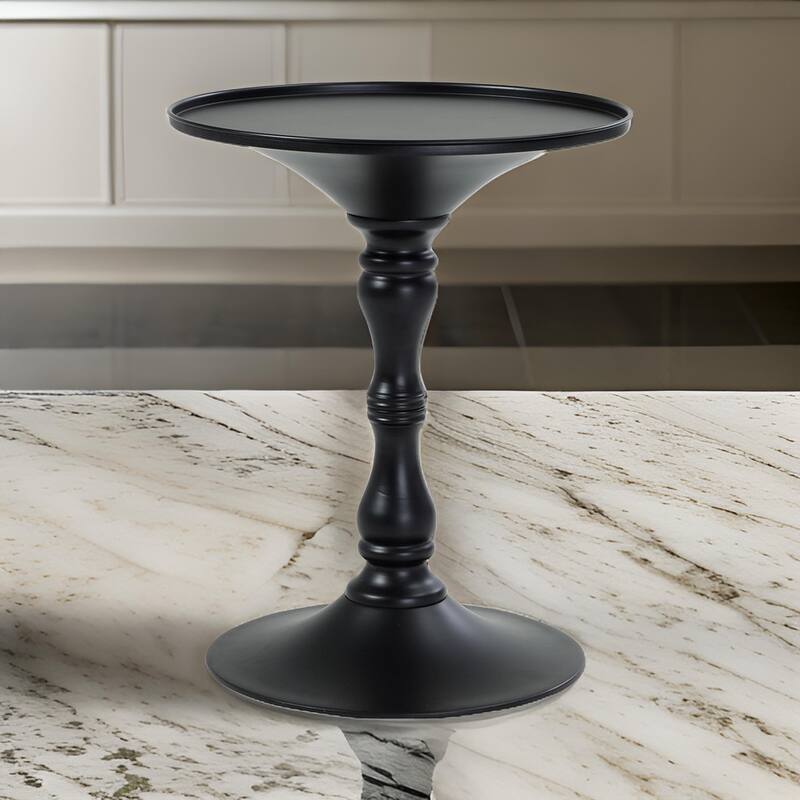 Wowi 23 Inch Side End Table, Round Hourglass Turned Base, Black Finish