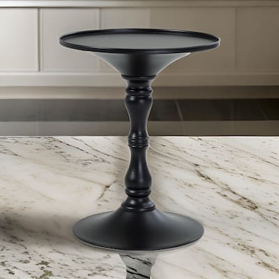 Wowi 23 Inch Side End Table, Round Hourglass Turned Base, Black Finish
