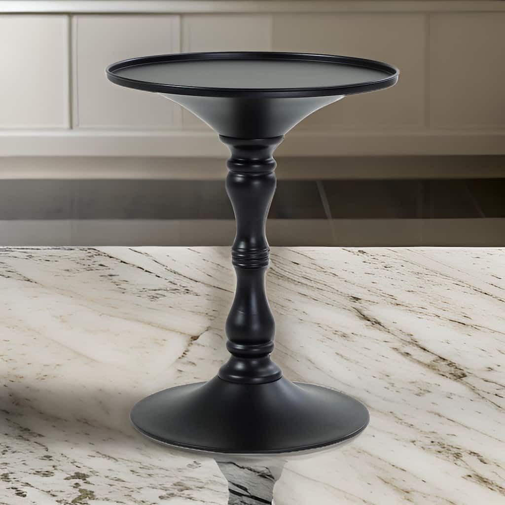 Wowi 23 Inch Side End Table, Round Hourglass Turned Base, Black Finish
