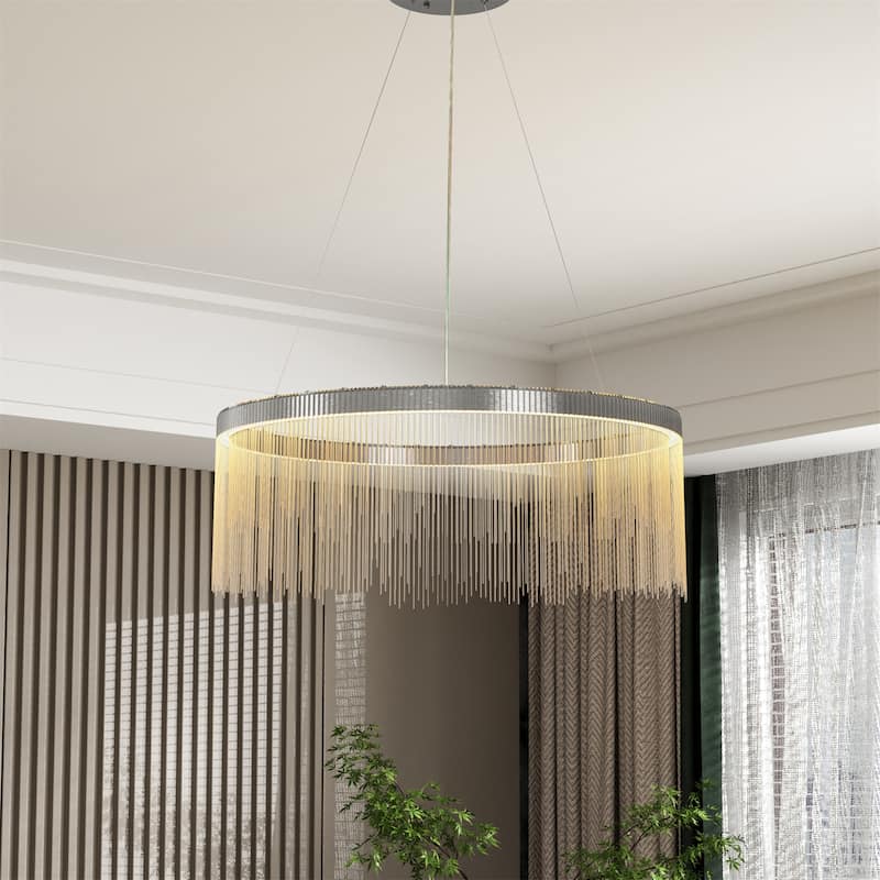 Modern LED Tassel Linear Chandelier Luxury Silver Pendant Light Home