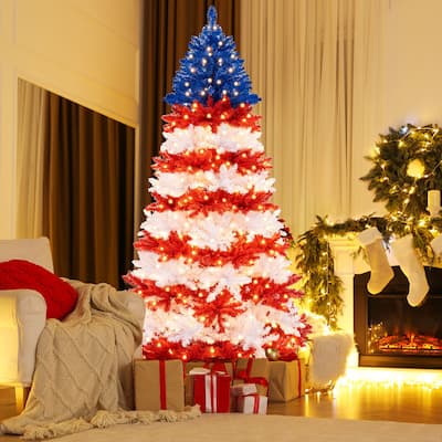 Costway 7.5 FT Patriotic Pre-Lit Artificial Christmas Tree with 1341 - See Details