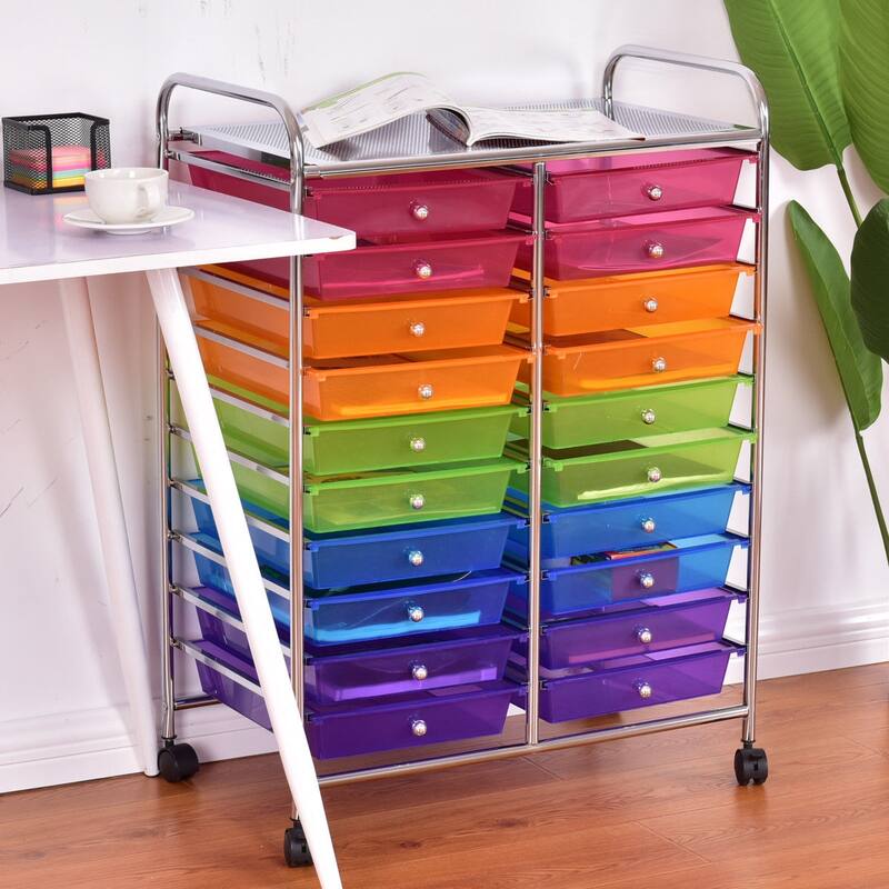 Costway 20 Drawers Rolling Cart Storage Scrapbook Paper Studio - See Details - Mutli Color