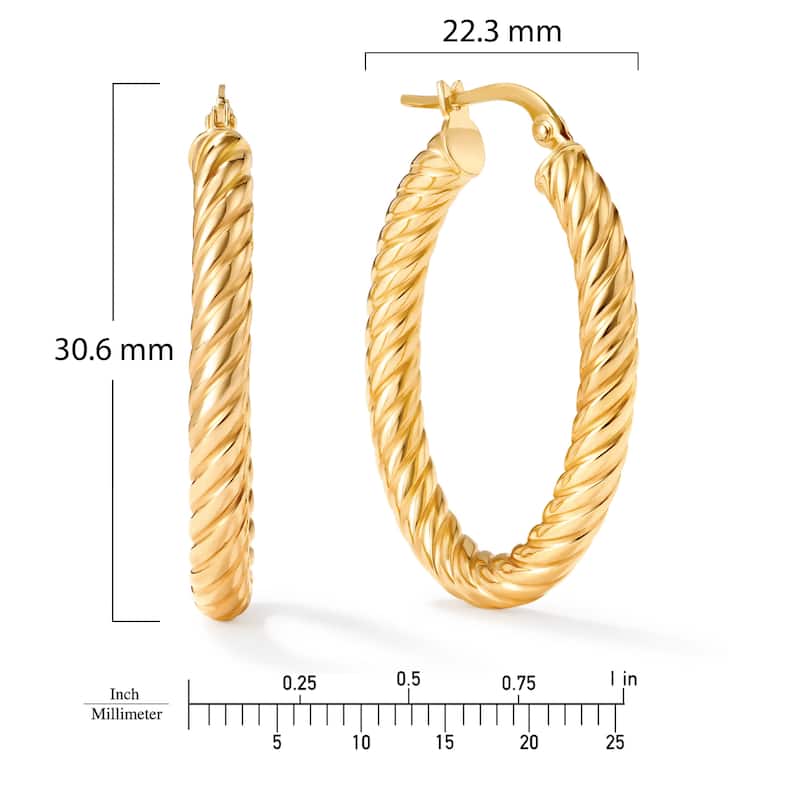 Clover 14K Yellow Gold High-Polish Twisted Rope Hoop Earrings