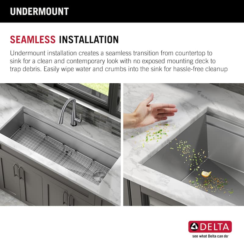 Delta 95BA131-45S Rivet 45” Workstation Kitchen Sink Undermount 16
