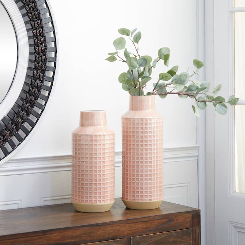Metal Vase - Set of 2 Pink - Roche River Decor - 6"W x 6"L x 14"H