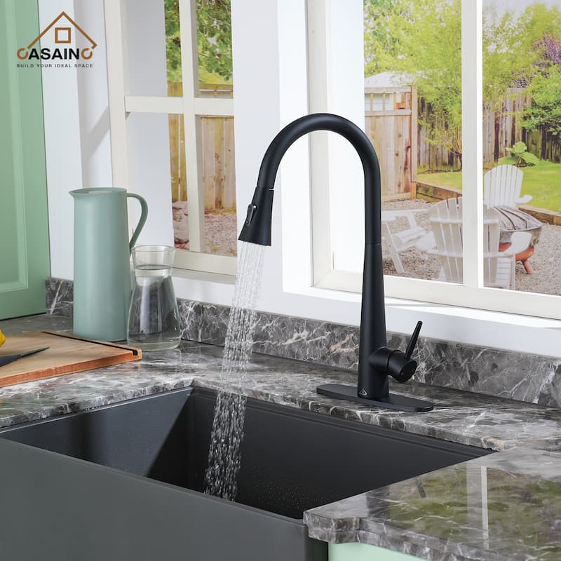 Single Handle Pull Down Sprayer Kitchen Faucet - Black
