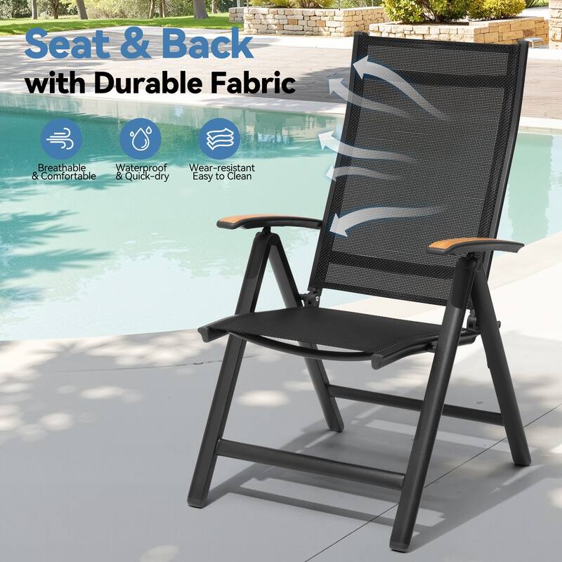 VredHom 7PC Outdoor Patio Aluminum Expandable Rectangle Dining Set Table with Folding Chairs