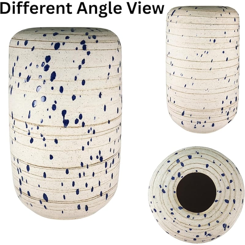 Aria Home Abstract Ceramic Vase With Blue Splatter Modern Home Decor