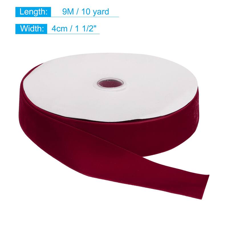 Velvet Ribbon 1 1/2 Inch Single Face Spool Silky for DIY Crafts - Wine Red - 10 Yard