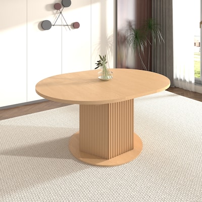 Round Dining Table For 4-6 People - Wooden Kitchen Table With Bump Texture Base, Ideal For Dining Room Family Gatherings