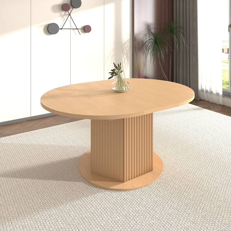 Round Dining Table for 4-6 People, Kitchen Table with Bump Texture Base, Wooden Dinner Table for Dining Room Family Gathering