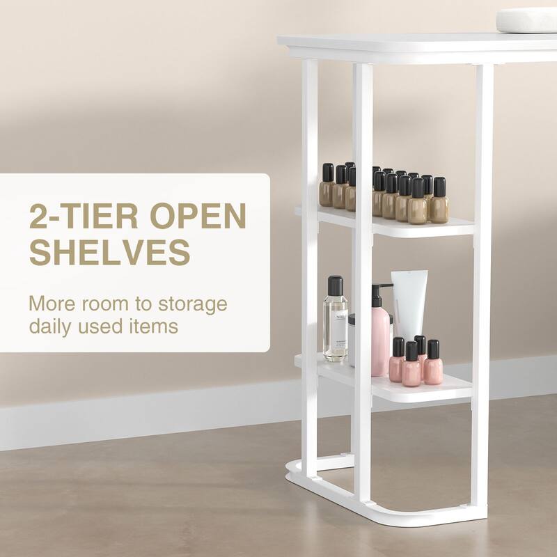Manicure Table, Nail Tech Desk with Charging Outlet, Nail Station with Shelf & Drawers