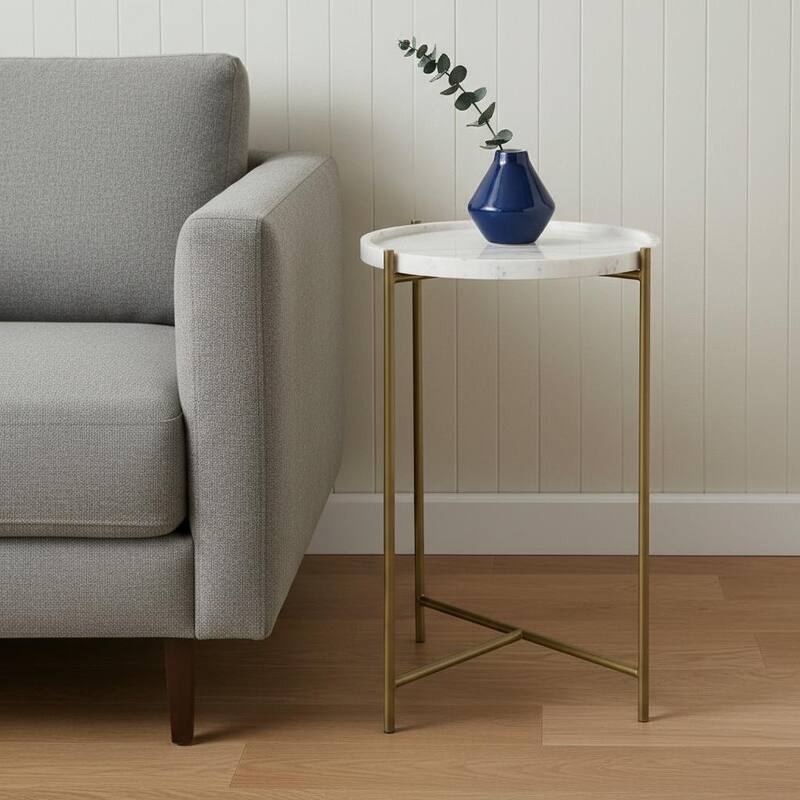 HomeRoots 23" White and Gold Marble and Iron Round End Table - 16.50 in. x 23.00 in. x 16.50 in. - White - Marble