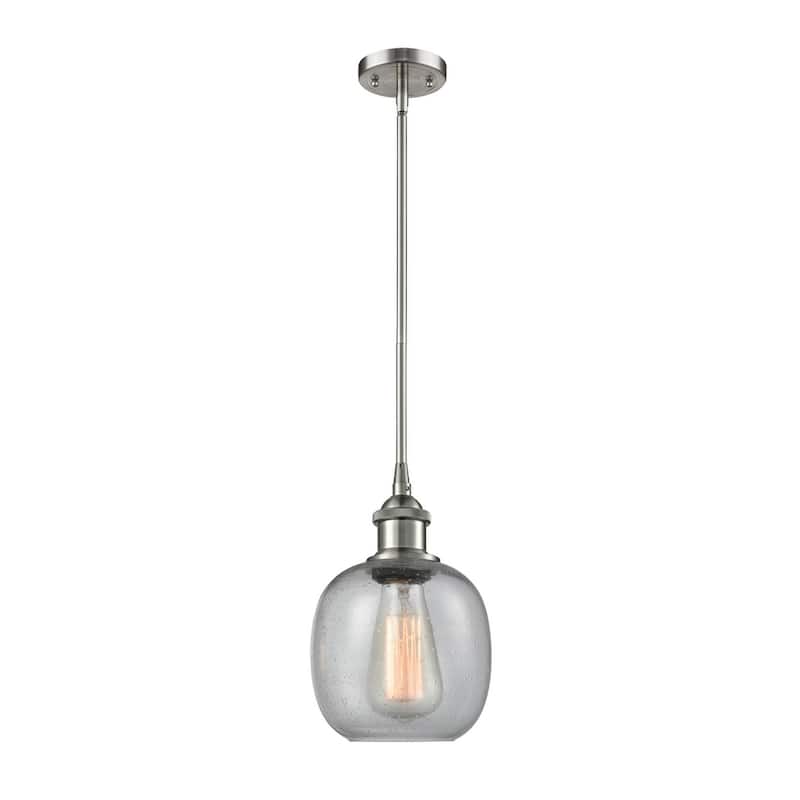 Innovations Lighting Belfast 6" Wide Mini Pendant - Brushed Satin Nickel / Clear Seedy
