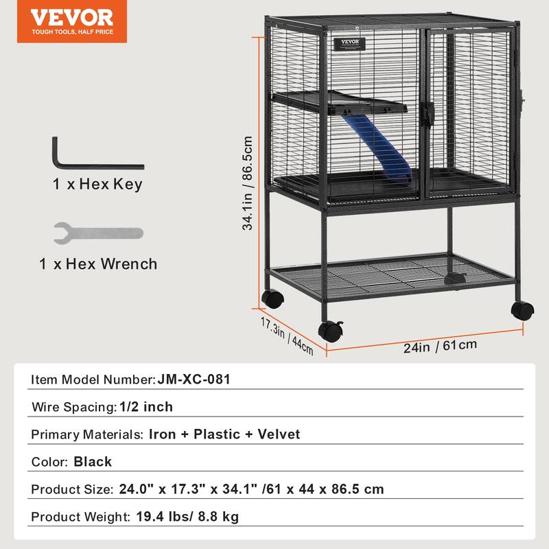 Rolling Metal Ferret Cage Small Animal Cage for Pet Rats, Hamster, Guinea Pig, Chinchilla, Squirrel, Hedgehogs, Bunny