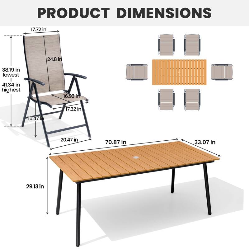 7/9-Piece Set Outdoor Aluminum Patio Dining Table with Folding Dining Chair